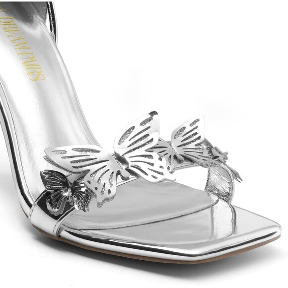 Dream Pairs Women Silver-pat Faux Leather Open Square Toe Stilletos Heels Shoes - Picture 2 of 7